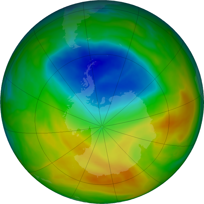Antarctic ozone map for 30 October 2019